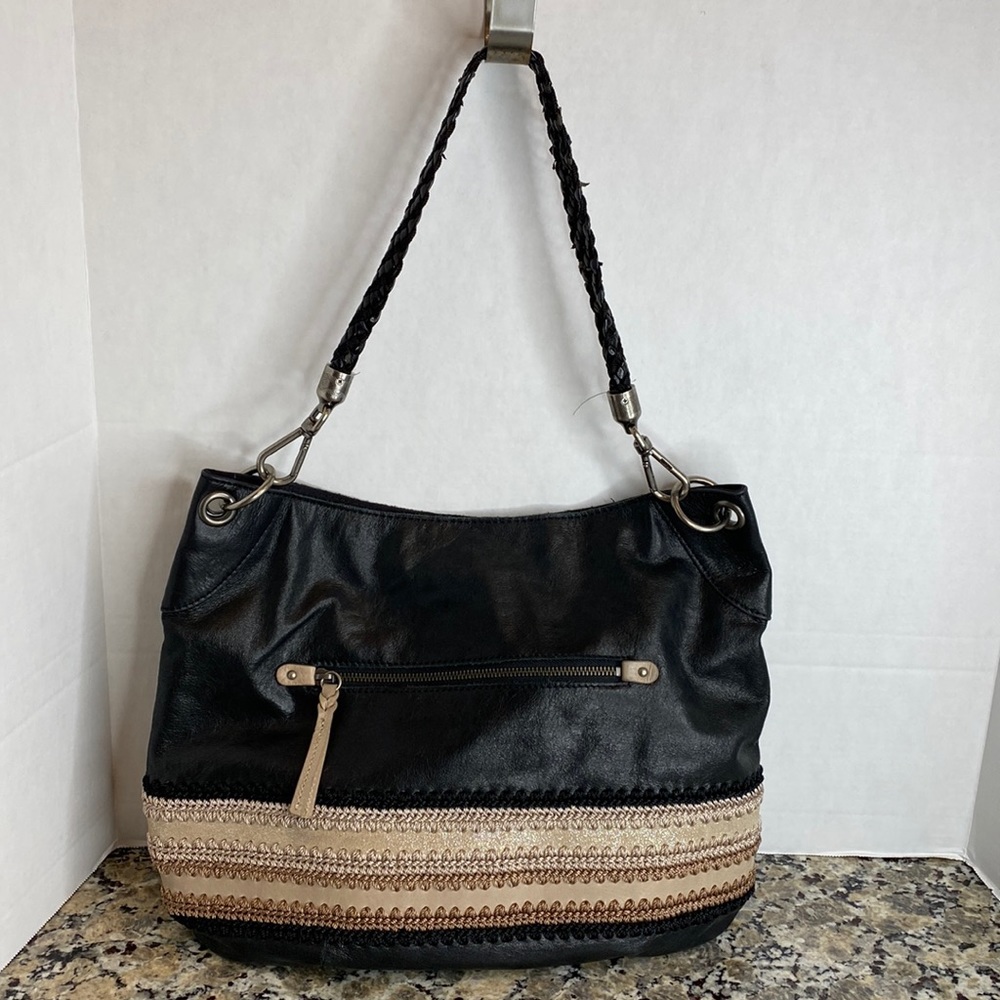 The Sak Indio Demi Shoulder Bag, Black/Shiitake Crochet, One Size